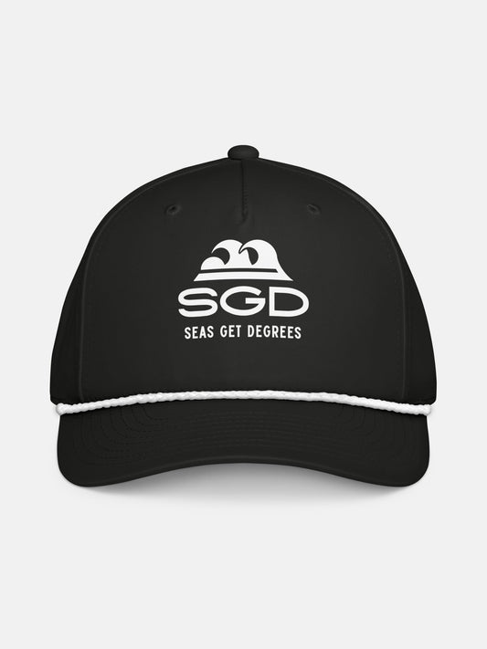 Seas Get Degrees Rope Hat front view in black and white — Seas Get Degrees coastal hat