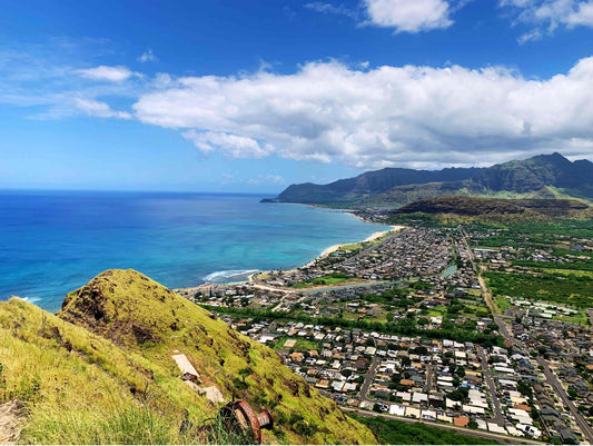 Best views in Oahu Hawaii including west side spot overlooking crystal blue water and town with Seas Get Degrees