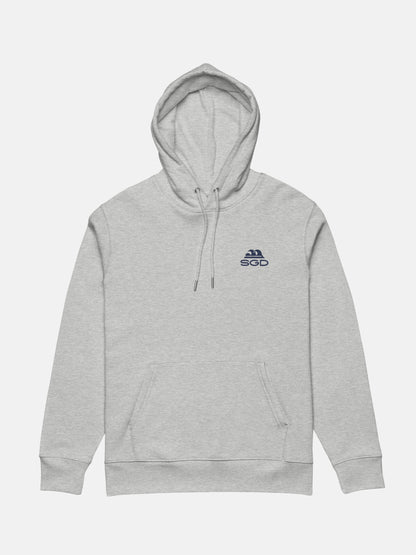 Easy Enough Cruiser Hoodie flat lay front in heather grey — Seas Get Degrees