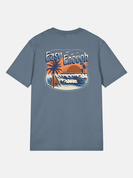 Easy Enough Tee back view in deep teal — Seas Get Degrees coastal graphic tee