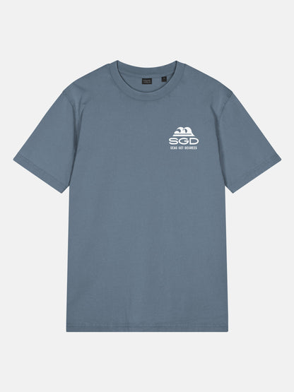 Easy Enough Tee front view in deep teal — Seas Get Degrees coastal graphic tee