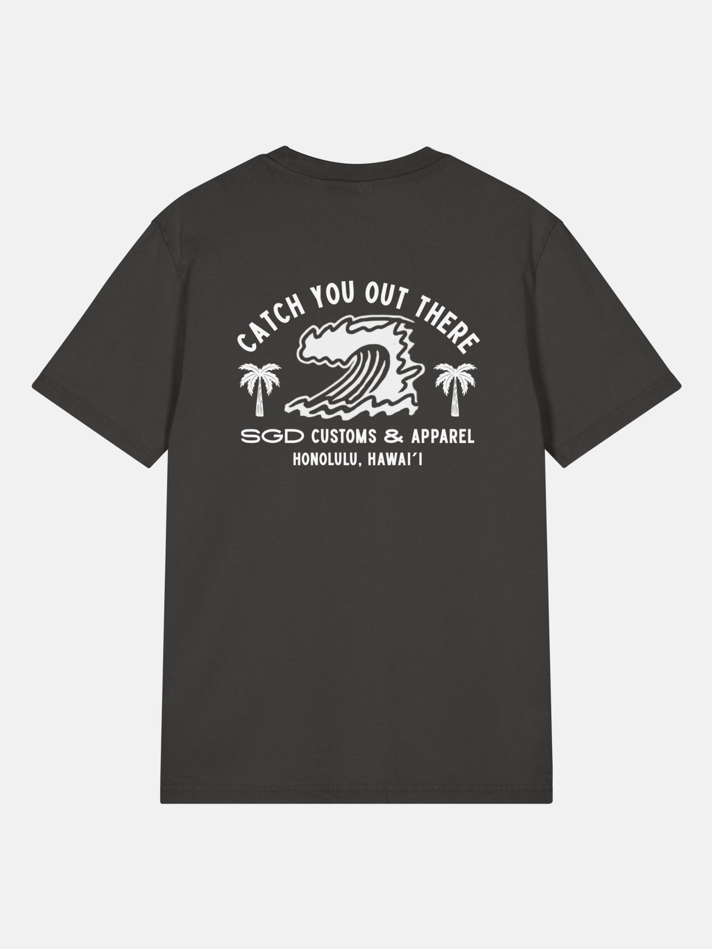 Endless Wave Tee back view in black rock — Seas Get Degrees coastal graphic tee