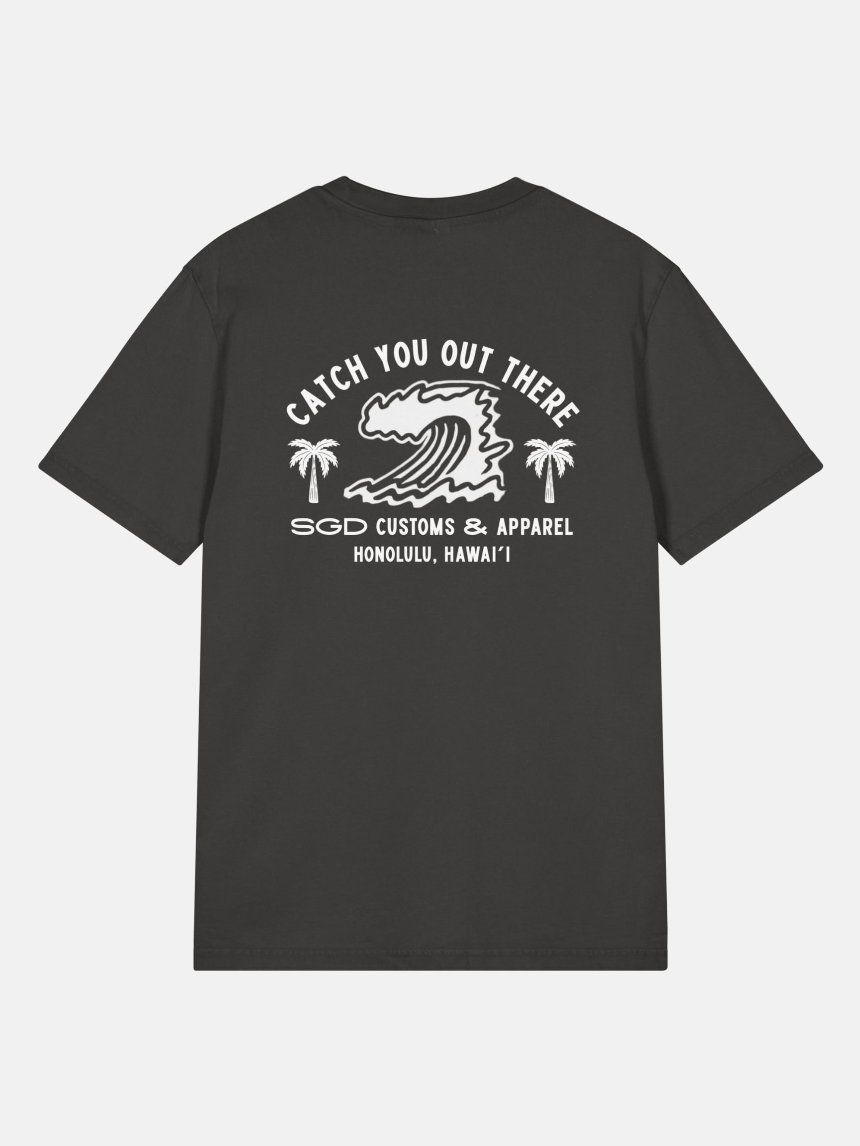 Endless Wave Tee back view in black rock — Seas Get Degrees coastal graphic tee