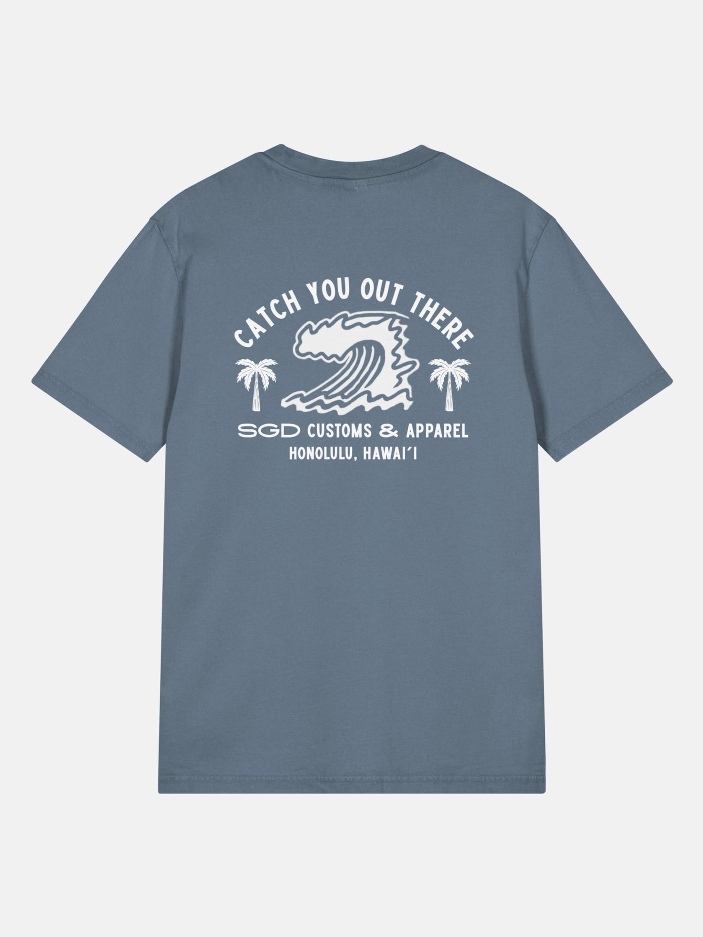 Endless Wave Tee back view in deep teal — Seas Get Degrees coastal graphic tee