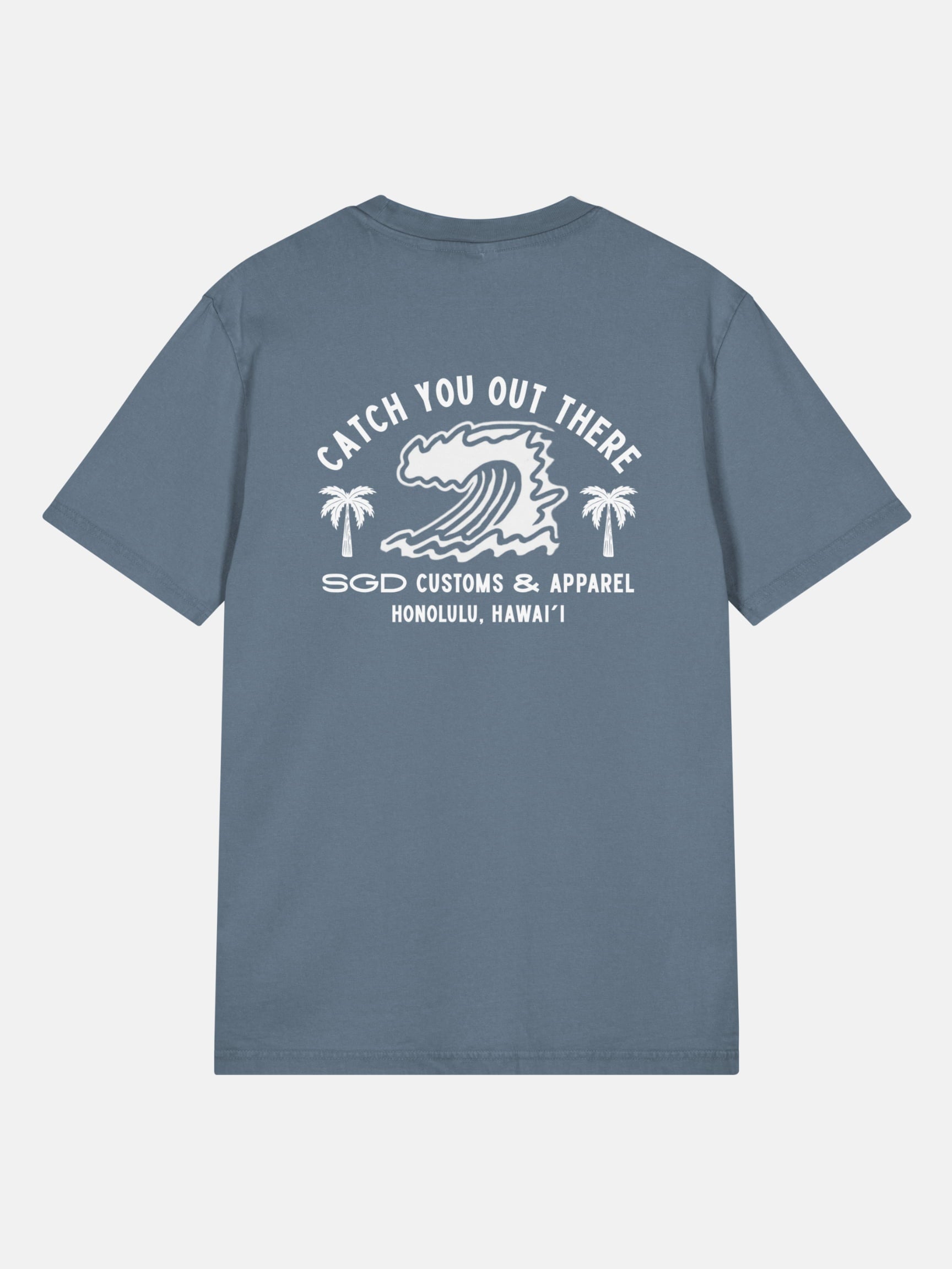 Endless Wave Tee back view in deep teal — Seas Get Degrees coastal graphic tee