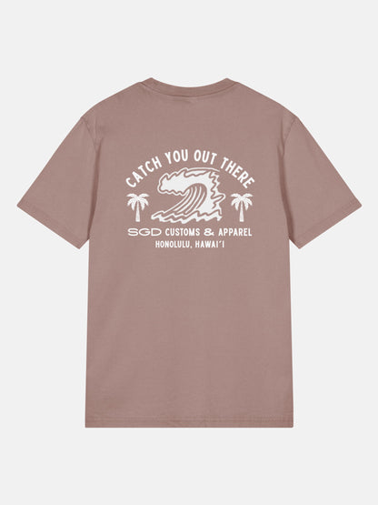 Endless Wave Tee back view in kaffa coffee — Seas Get Degrees coastal graphic tee