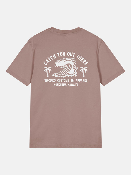 Endless Wave Tee back view in kaffa coffee — Seas Get Degrees coastal graphic tee