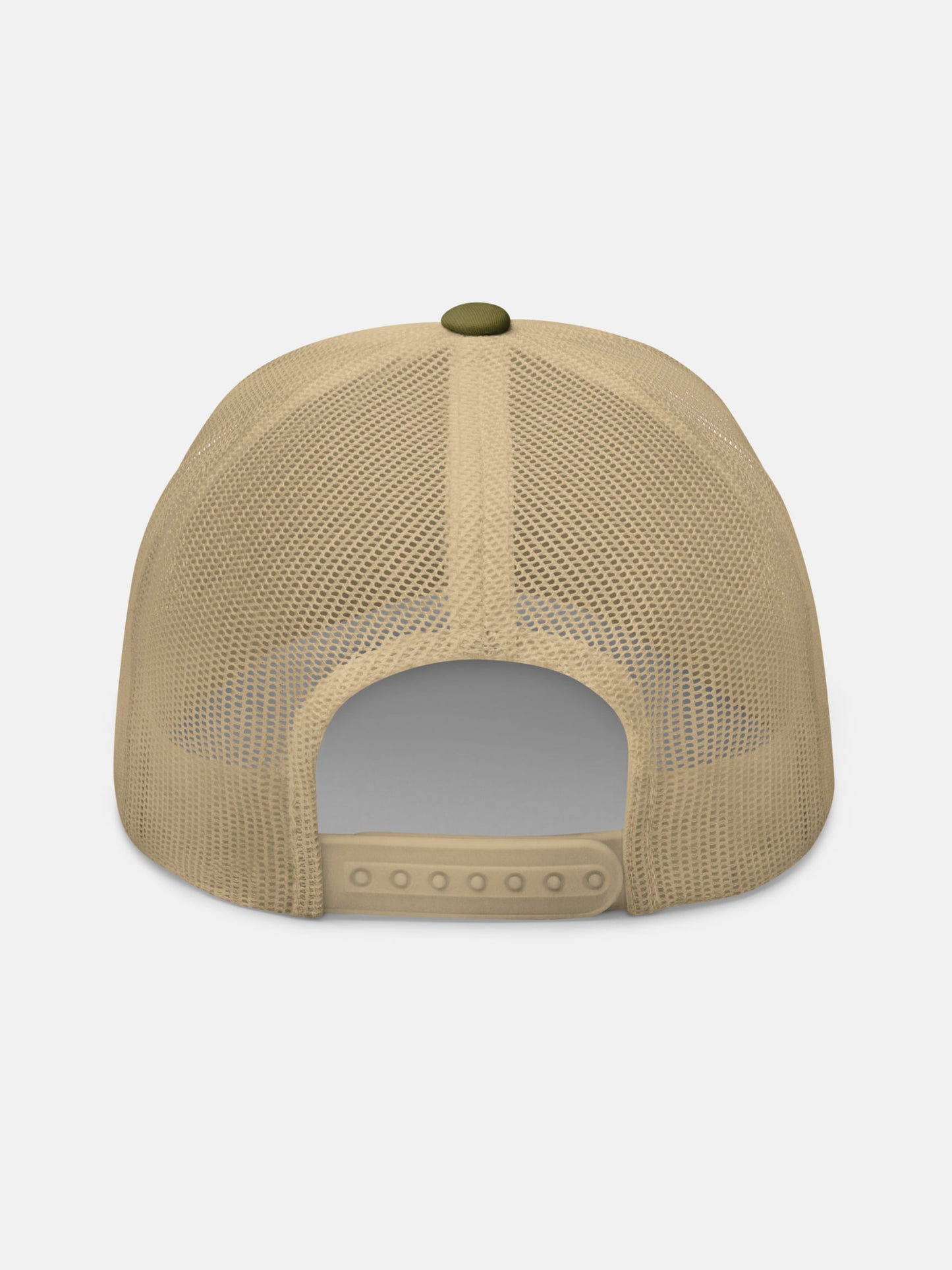 Endless Wave Trucker Hat back view in moss and khaki — Seas Get Degrees