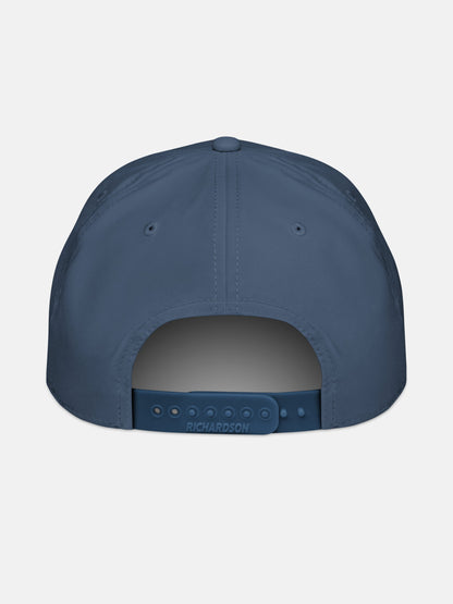 Golden Tide Rope Hat back view in light blue and white — Seas Get Degrees
