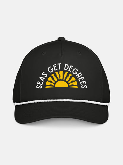 Golden Tide Rope Hat front view in black and white — Seas Get Degrees coastal hat