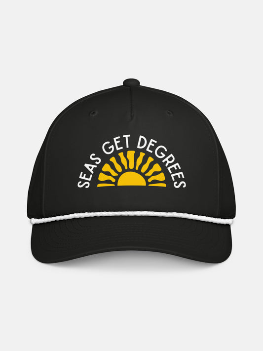 Golden Tide Rope Hat front view in black and white — Seas Get Degrees coastal hat