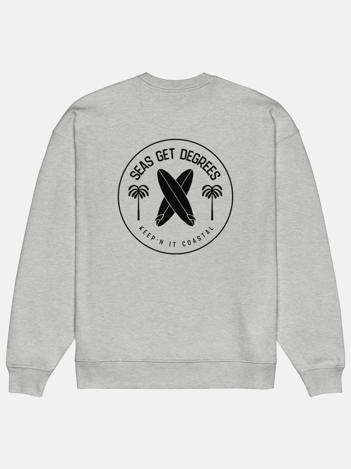 Keepn' Coastal Oversized Sweatshirt flat lay back in heather grey — Seas Get Degrees