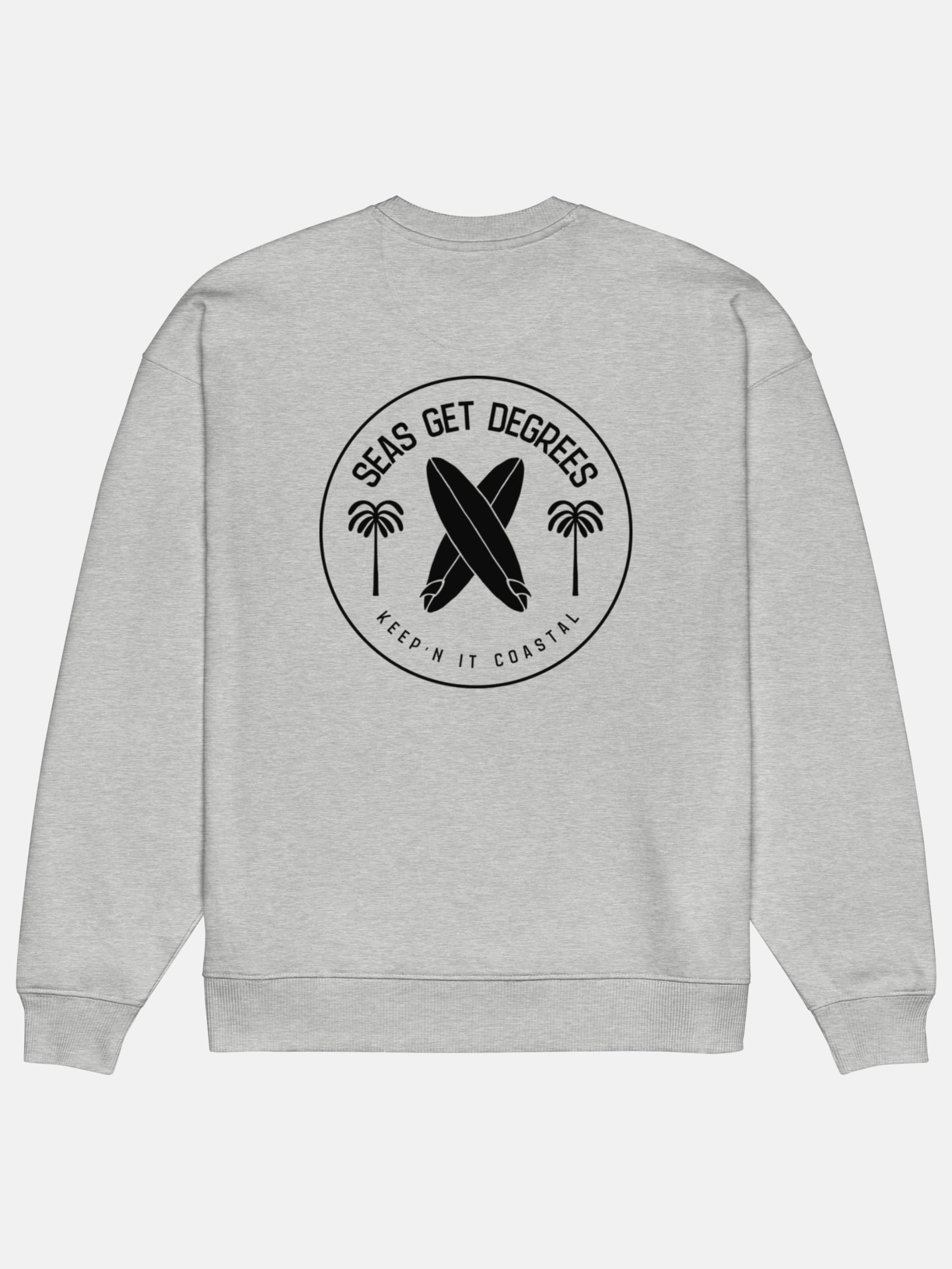 Keepn' Coastal Oversized Sweatshirt flat lay back in heather grey — Seas Get Degrees