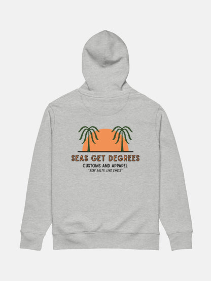 Live Swell Cruiser Hoodie flat lay back in heather grey — Seas Get Degrees