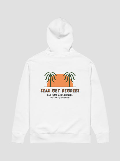 Live Swell Cruiser Hoodie flat lay back in white — Seas Get Degrees