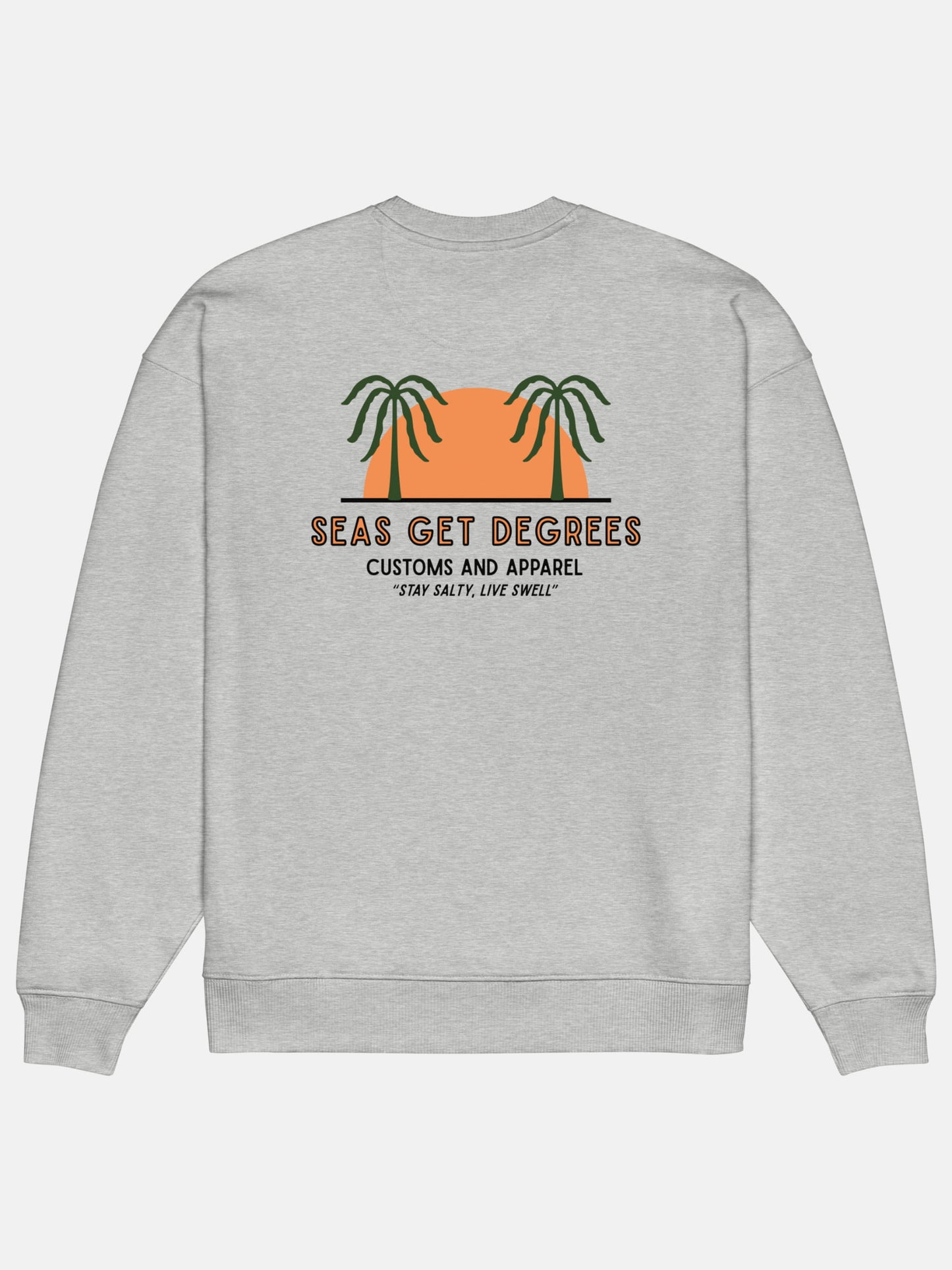 Live Swell Oversized Sweatshirt flat lay back in heather grey — Seas Get Degrees