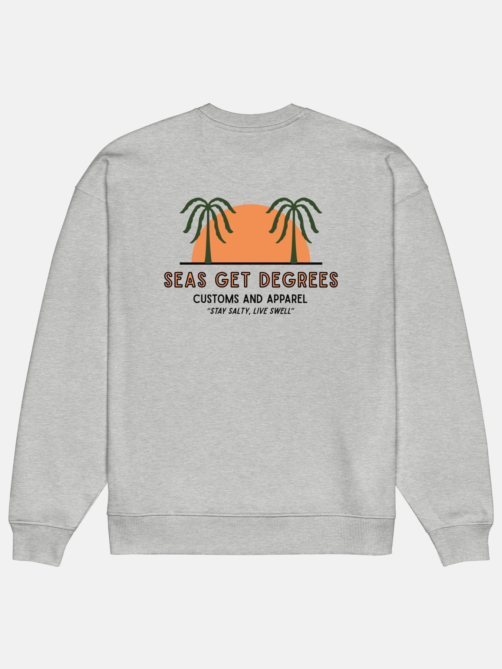 Live Swell Oversized Sweatshirt flat lay back in heather grey — Seas Get Degrees