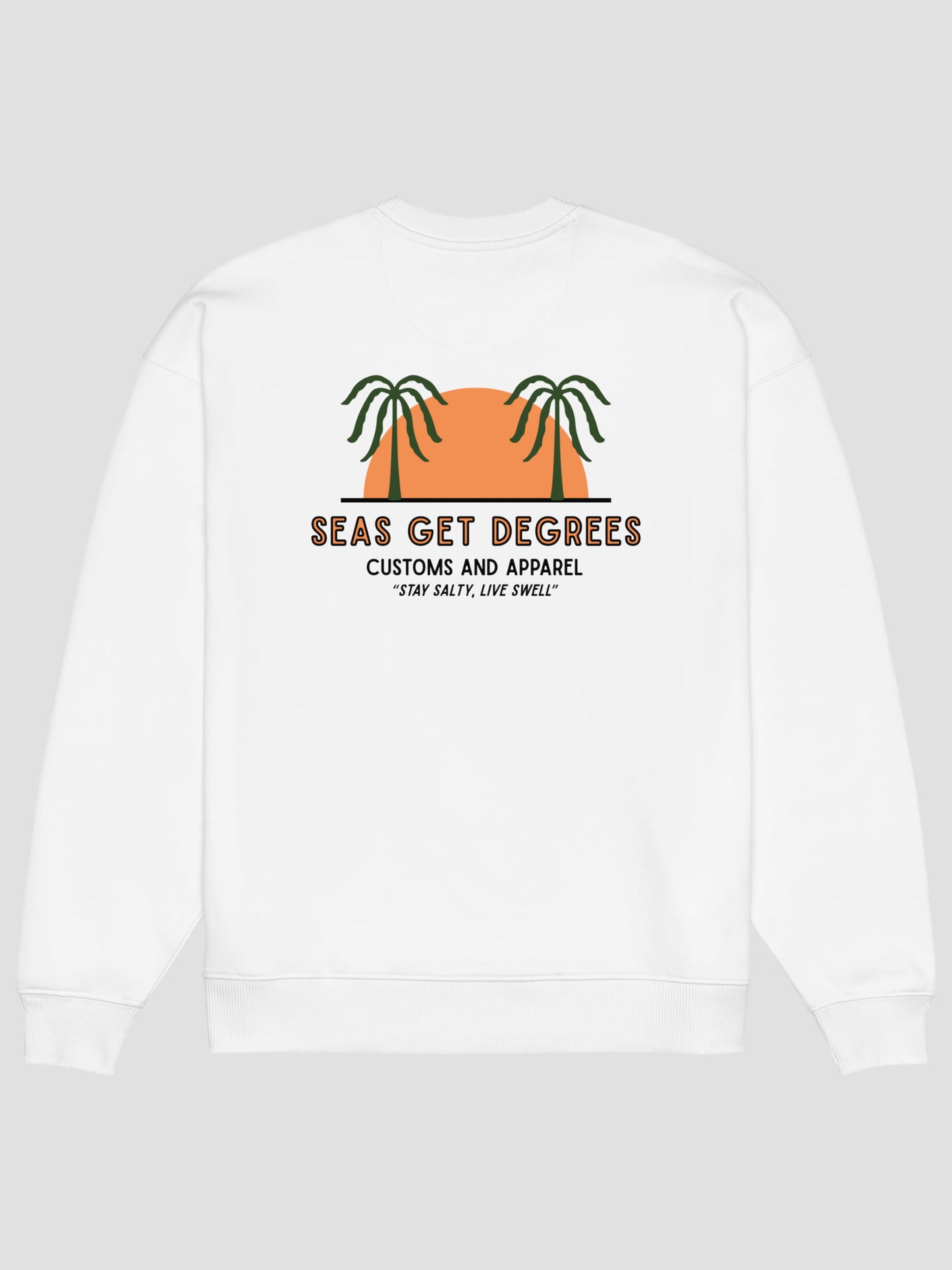 Live Swell Oversized Sweatshirt flat lay back in white — Seas Get Degrees