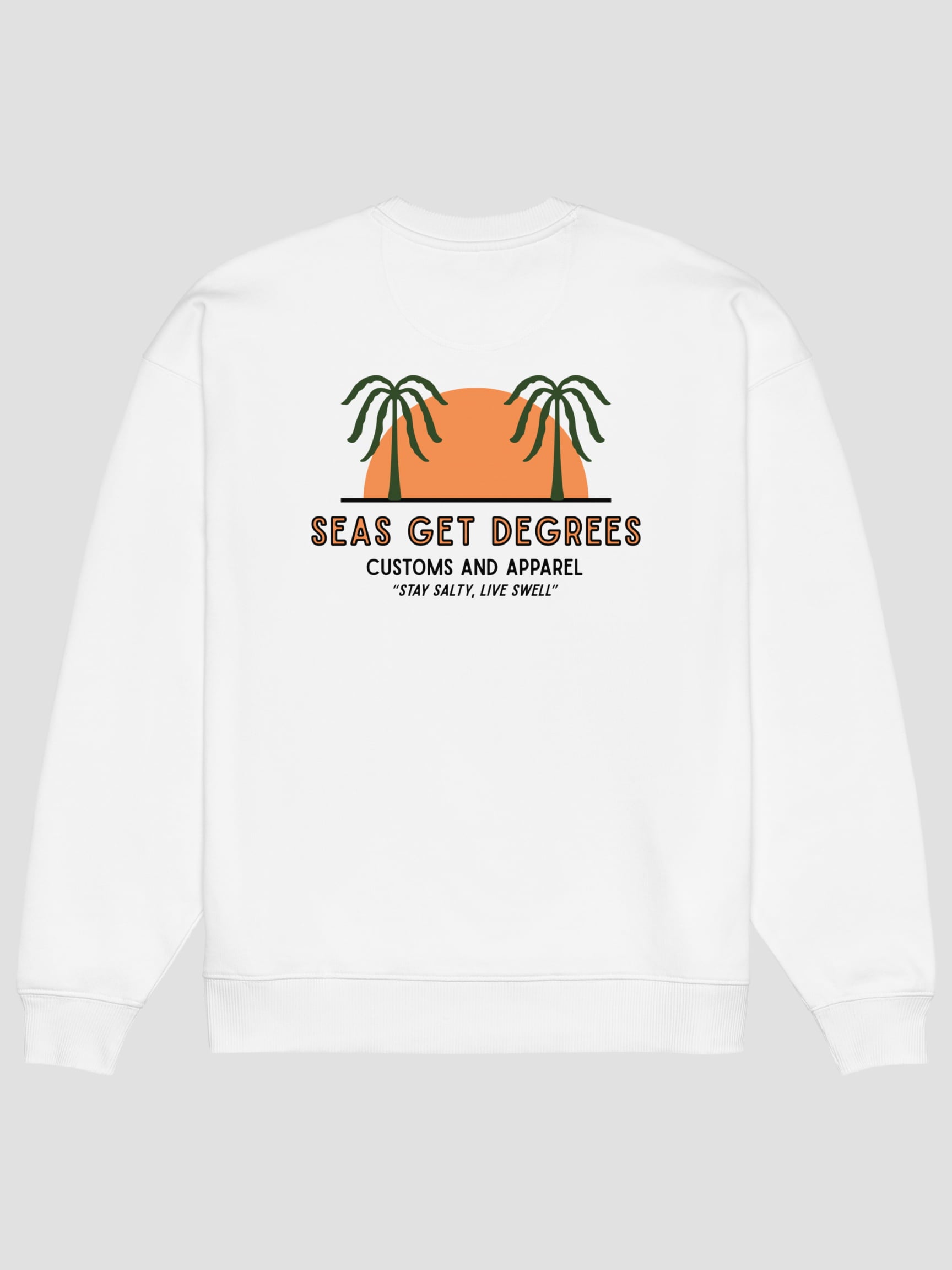 Live Swell Oversized Sweatshirt flat lay back in white — Seas Get Degrees