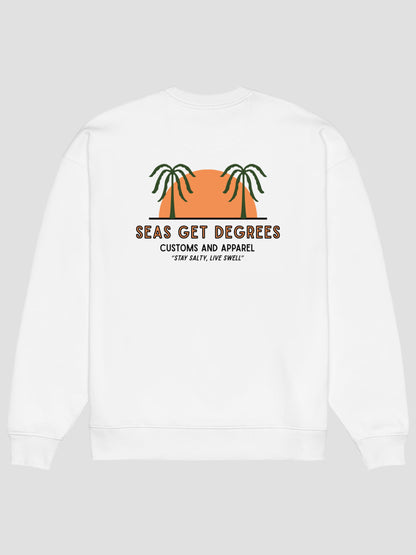 Live Swell Oversized Sweatshirt flat lay back in white — Seas Get Degrees