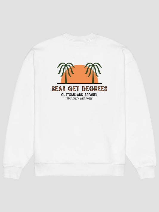 Live Swell Oversized Sweatshirt flat lay back in white — Seas Get Degrees