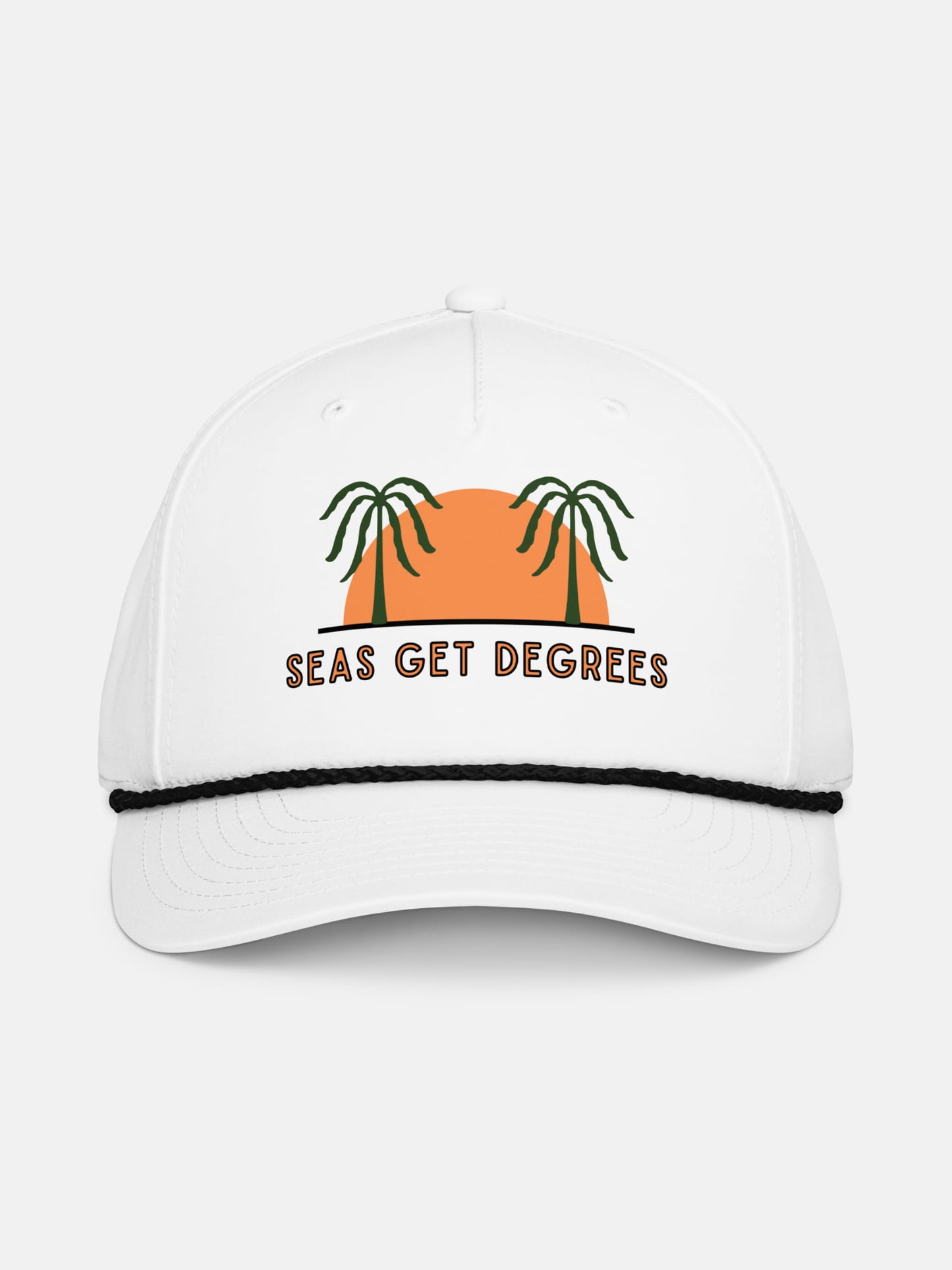 Live Swell Rope Hat front view in white and black — Seas Get Degrees coastal hat