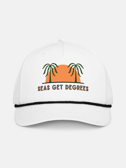 Live Swell Rope Hat front view in white and black — Seas Get Degrees coastal hat