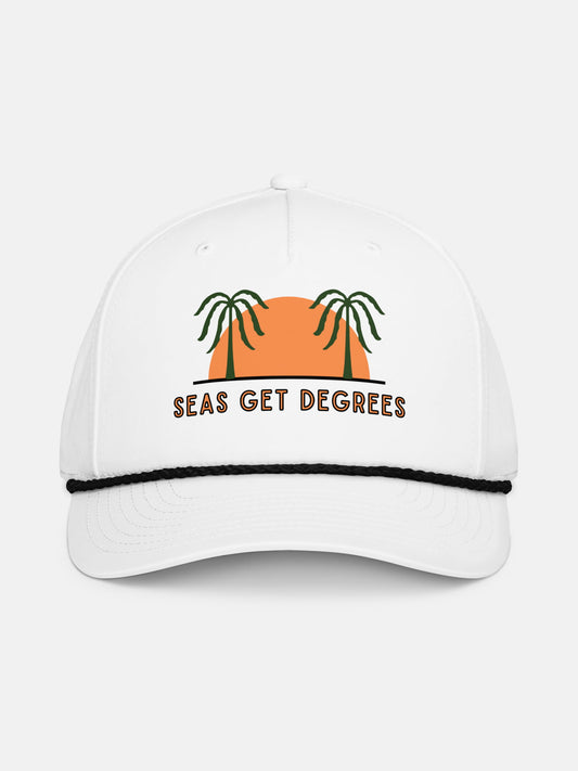 Live Swell Rope Hat front view in white and black — Seas Get Degrees coastal hat