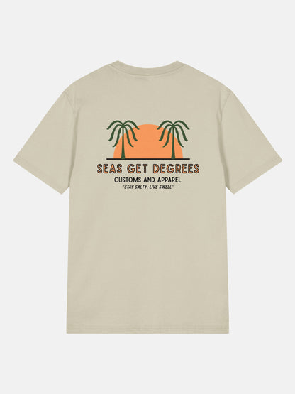 Live Swell Tee back view in stone — Seas Get Degrees coastal graphic tee