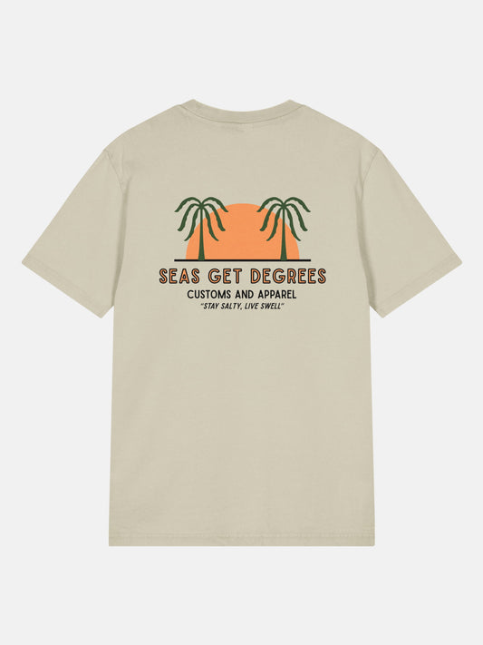 Live Swell Tee back view in stone — Seas Get Degrees coastal graphic tee