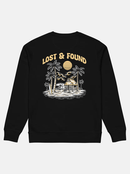 Lost and Found Roller Sweatshirt flat lay back in black — Seas Get Degrees