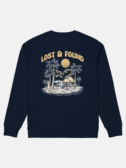 Lost and Found Roller Sweatshirt flat lay back in french navy — Seas Get Degrees