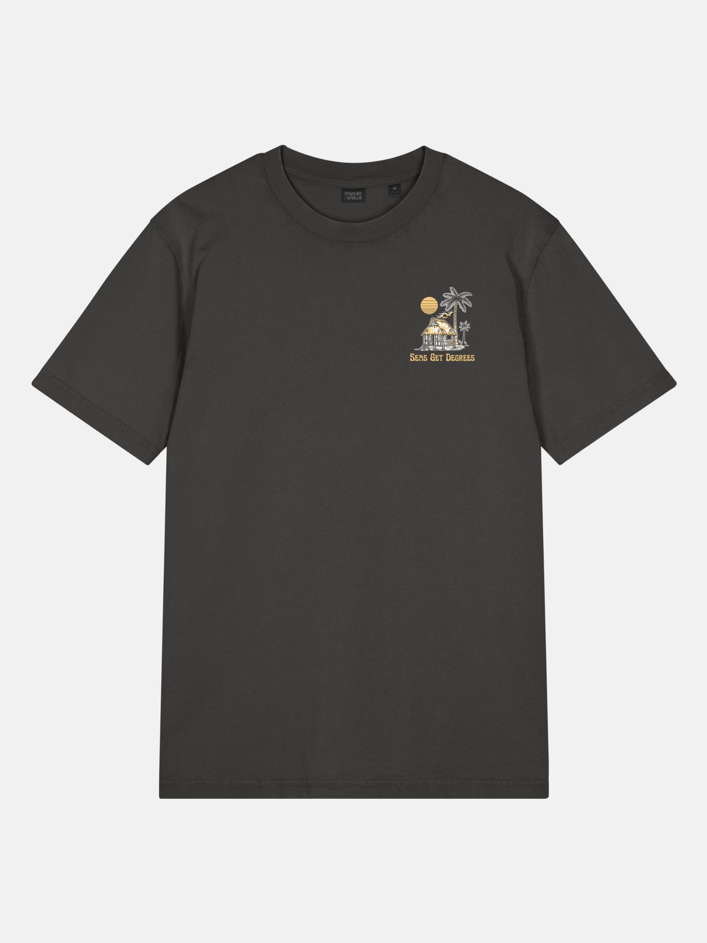Lost and Found Tee front view in black rock — Seas Get Degrees coastal graphic tee