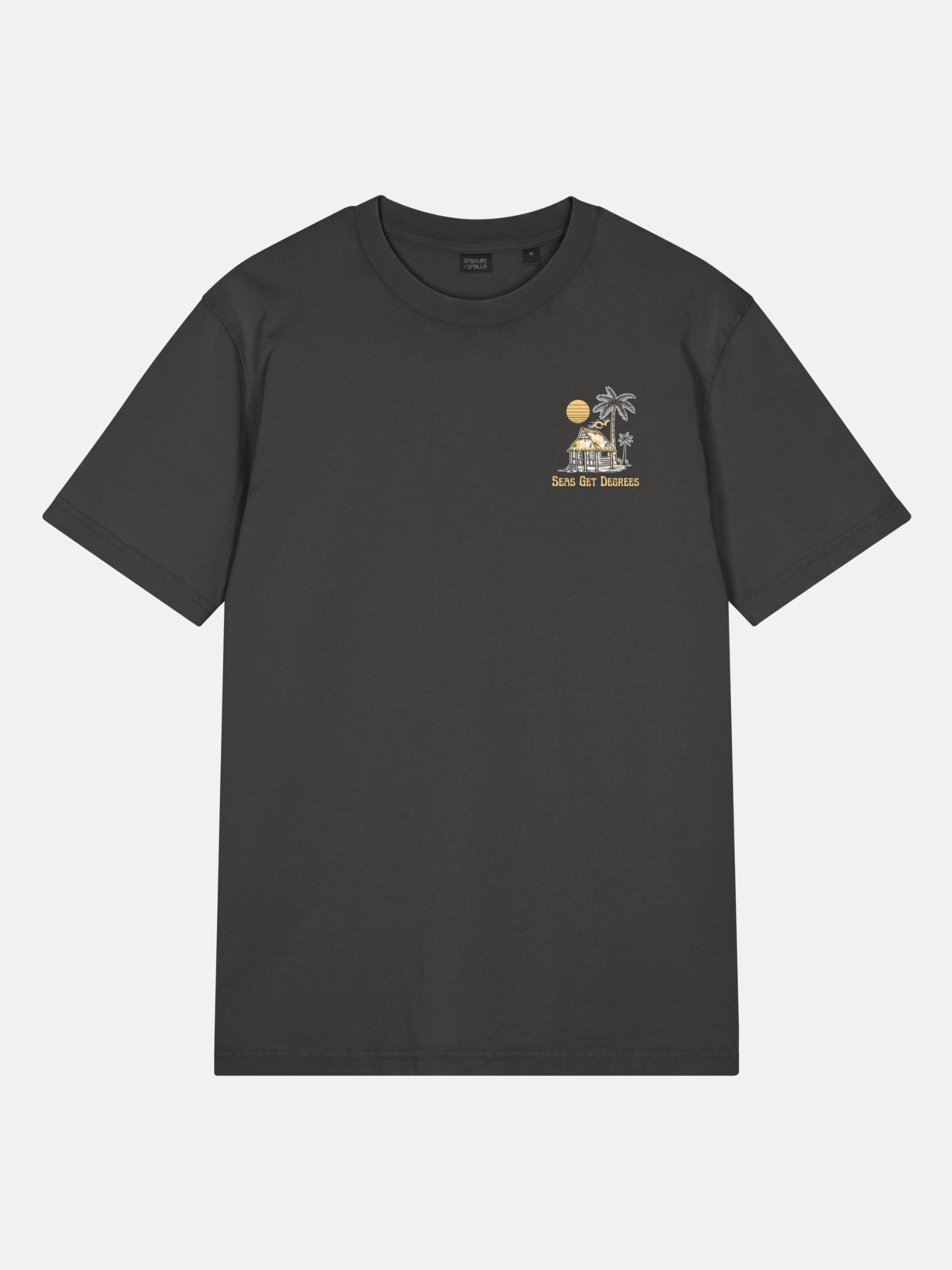 Lost and Found Tee front view in black rock — Seas Get Degrees coastal graphic tee