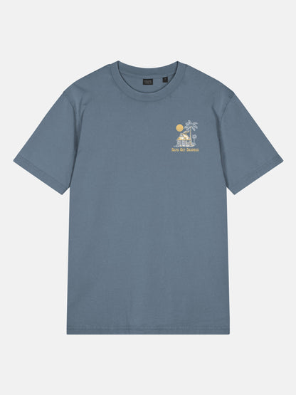 Lost and Found Tee front view in deep teal — Seas Get Degrees coastal graphic tee