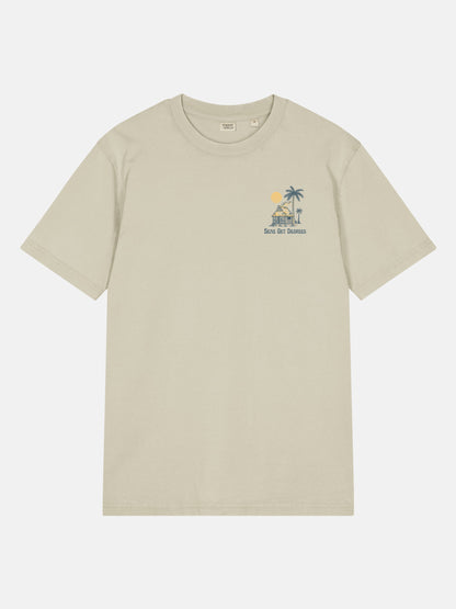 Lost and Found Tee front view in stone — Seas Get Degrees coastal graphic tee
