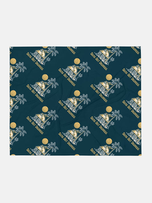 Lost and Found Throw Blanket front view in blue whale — Seas Get Degrees