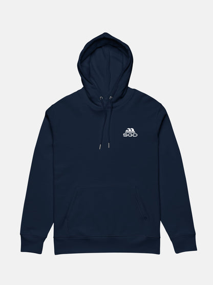 OG SGD Cruiser Hoodie flat lay front in french navy — Seas Get Degrees