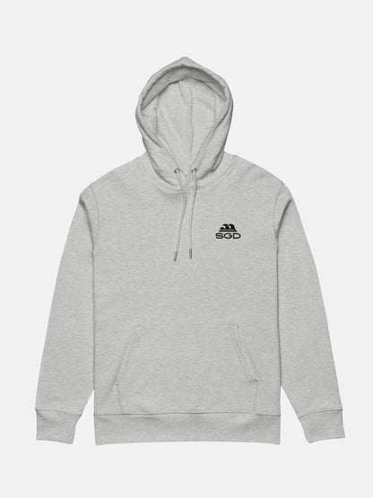 OG SGD Cruiser Hoodie flat lay front in heather grey — Seas Get Degrees