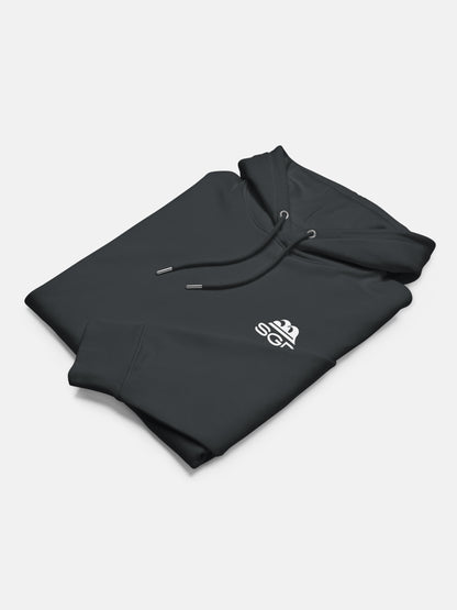 OG SGD Cruiser Hoodie folded flat lay in indian ink grey — Seas Get Degrees
