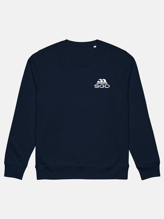 OG SGD Roller Sweatshirt flat lay front in french navy — Seas Get Degrees