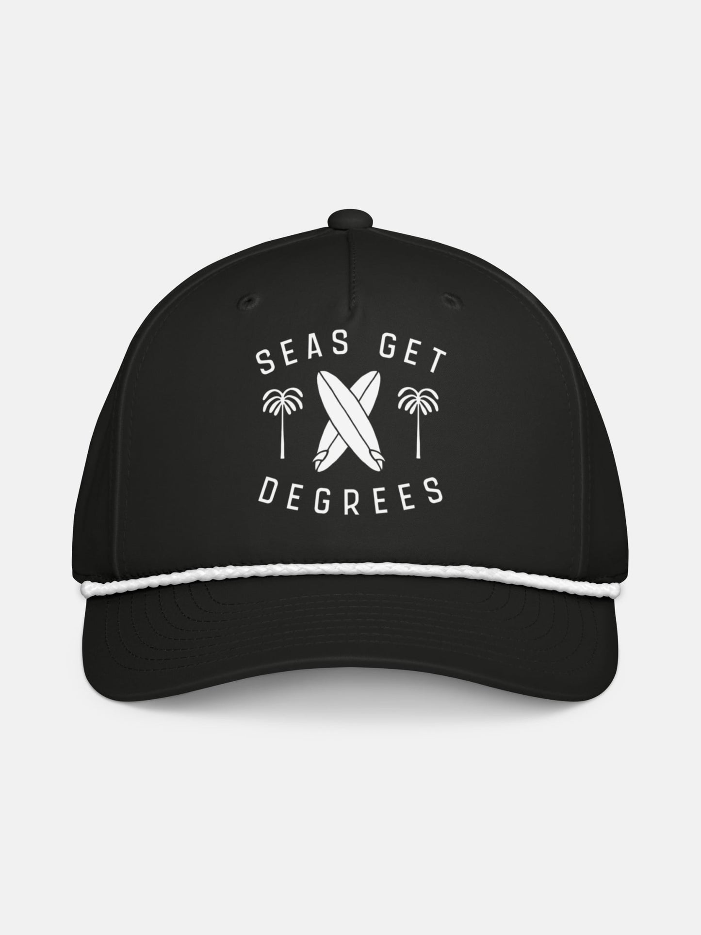 Retro Rider Rope Hat front view in black and white — Seas Get Degrees coastal hat