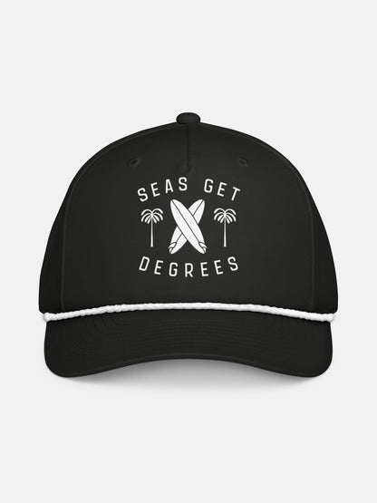 Retro Rider Rope Hat front view in black and white — Seas Get Degrees coastal hat