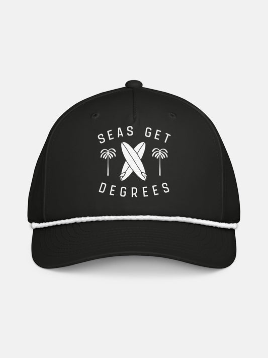 Retro Rider Rope Hat front view in black and white — Seas Get Degrees coastal hat