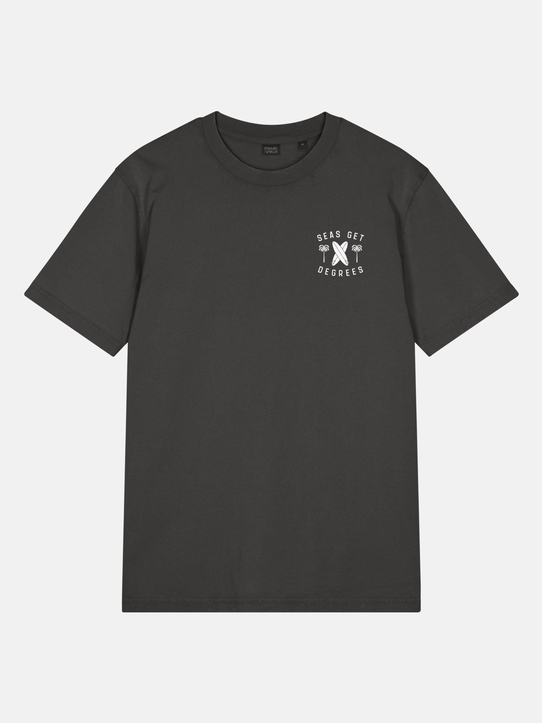 Retro Rider Tee front view in black rock — Seas Get Degrees coastal graphic tee