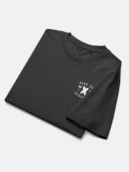 Retro Rider Tee folded flat lay in black rock — Seas Get Degrees