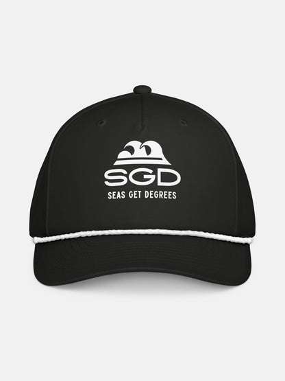 Seas Get Degrees Rope Hat front view in black and white — Seas Get Degrees coastal hat