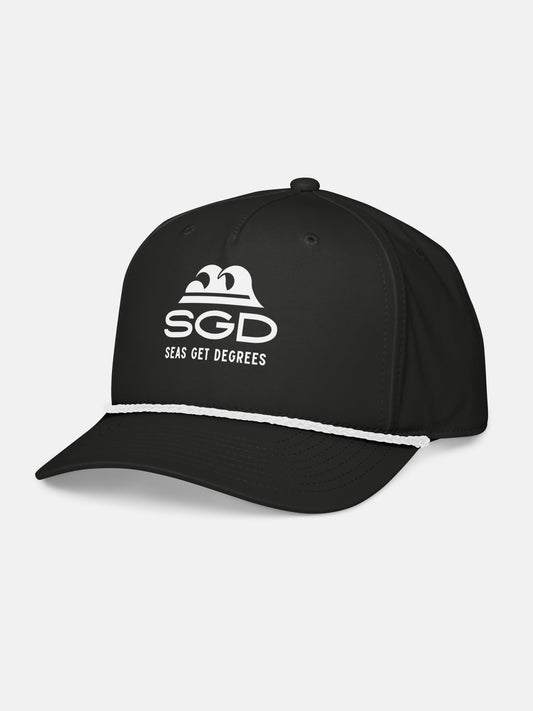 Seas Get Degrees Rope Hat front left view in black and white — Seas Get Degrees coastal hat