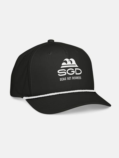 Seas Get Degrees Rope Hat front right view in black and white — Seas Get Degrees