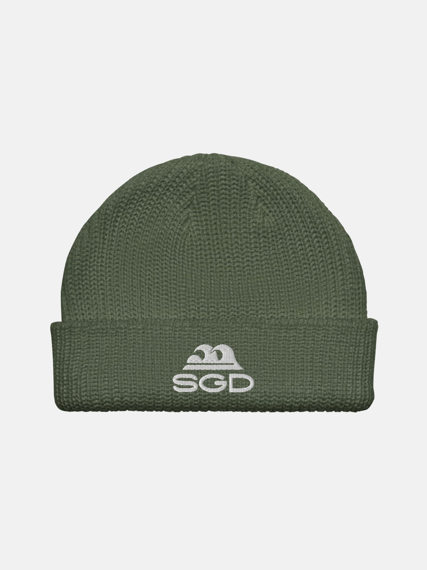 SGD Fisherman Beanie front view in cypress — Seas Get Degrees coastal beanie